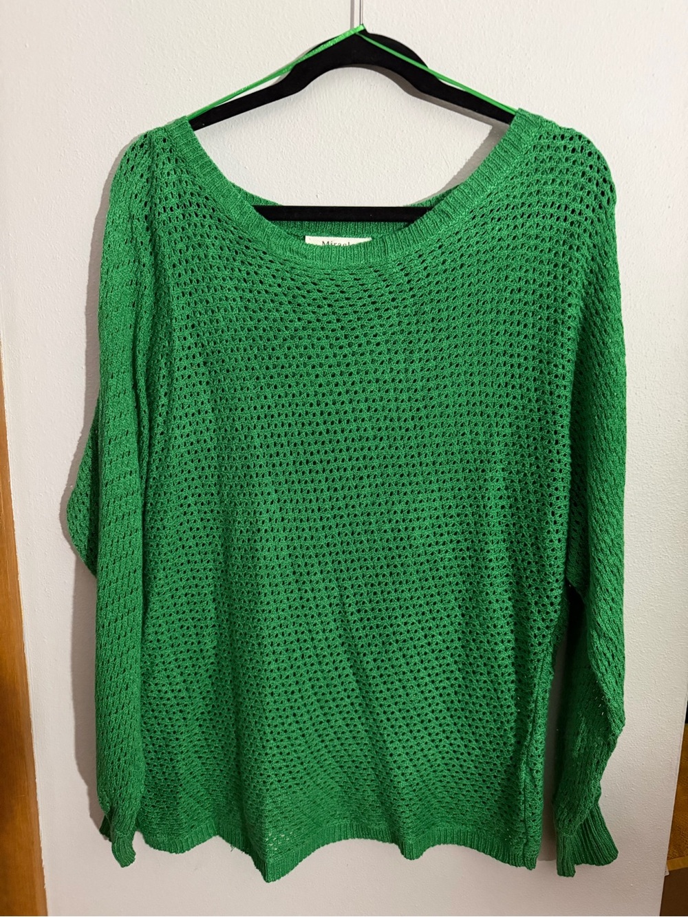 Miracle Kelly Green Open-Weave Crewneck Sweater